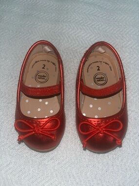 🌷Red Metallic Mary Jane Ballet Flats with Bow